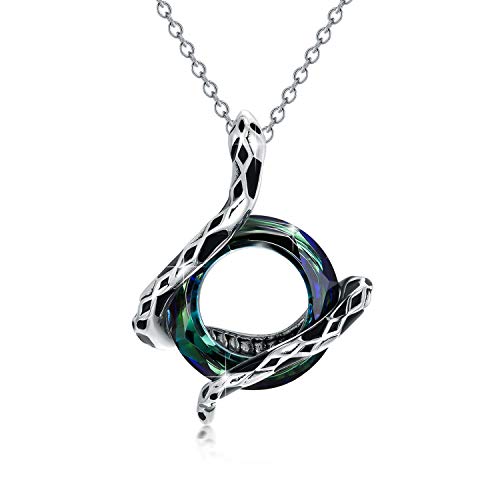 Collar de serpiente Colgante de animal de plata esterlina con cristal redondo que cambia de color, colección de joyas para mujeres y niñas